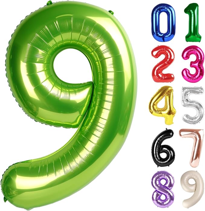 9 Balloon - Light Green Birthday Number Balloons, 40 Inch Party Decorations | by ALPHADELTAPI