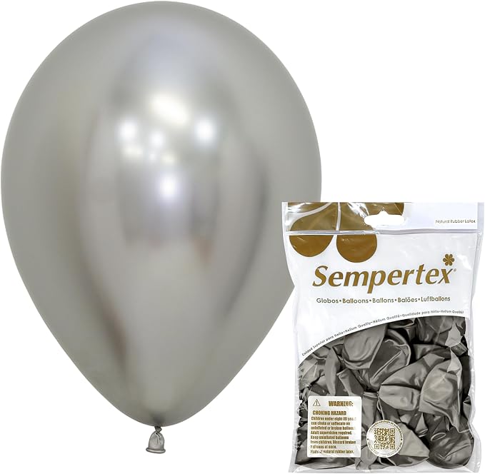 Sempertex Reflex Silver Balloons, 11 Inch, vibrant color, by Sempertex