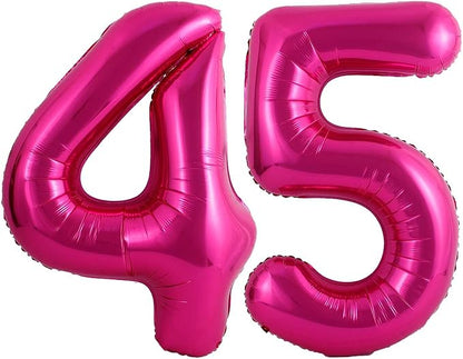Hot Pink 45 Number Balloons, 40 Inch Giant Number 45 Balloons Foil Mylar Helium by Lovoir