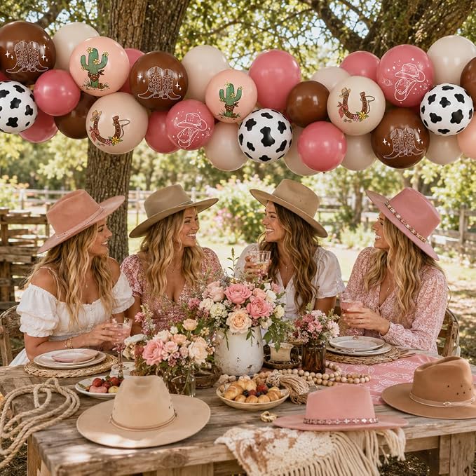 Cowgirl Balloons, 12 Inch Pink Brown Balloon - Image 4