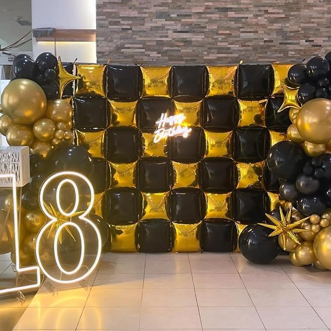 Metallic Gold and Black Double Sided Square Foil Balloons Wall, 19 Inches - Image 3