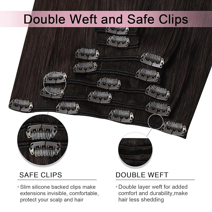 Pro2.0 Clip in Hair Extensions Real Human Hair 22inch 7pcs #2 Dark Brown Remy Real Hair Extensions Clip in Human Hair 120g Thick Double Weft for Women（#2-22inch）
