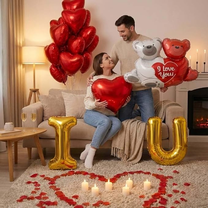 I Love You Balloons red gold balloon heart Little Bear mylar balloons red rose - Image 3