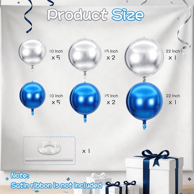 Blue Silver Round Foil Balloons - Image 2