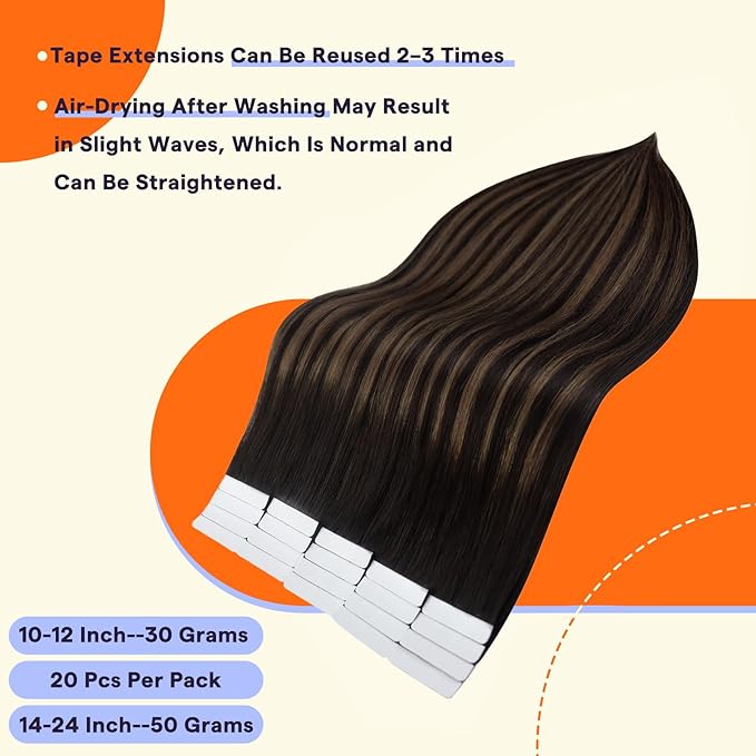 Full Shine Hair Extensions Tape in Hair Color 2 Fading to 8 Highlight 2 Darkest Brown Balayage Tape Real Human Hair 20 Inch Remy Tape Ins Extensions 50G 20Pcs Hair Extensions Add Length