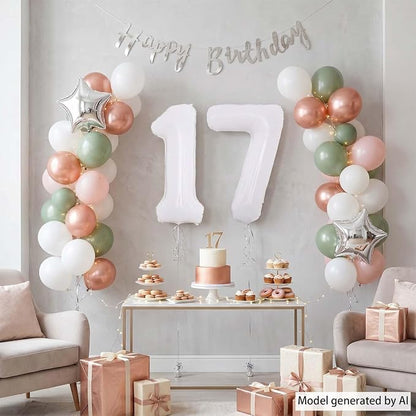 White Number 17 Balloon 40 Inch, Large White Foil Balloons - Image 7
