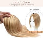 Human Hair Toppers for Women with Thinning Hair Real Human Topper Crown No Bangs 10 Inch #12P613 Golden Brown mix Bleach Blonde