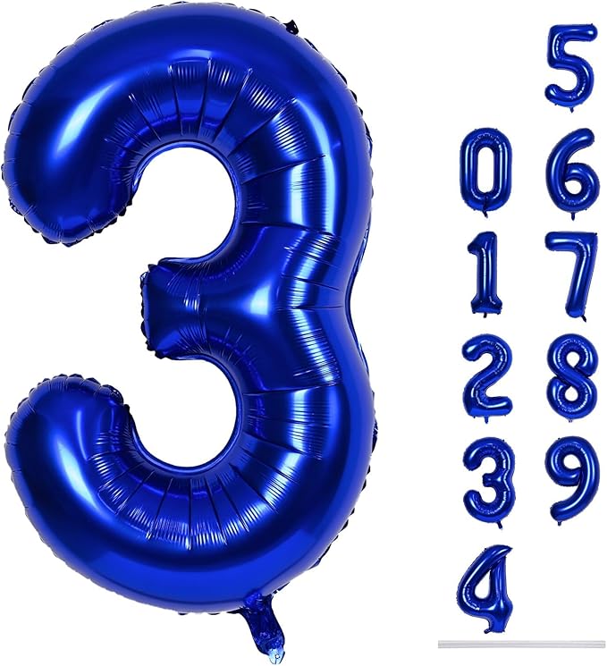 Navy Blue Number 3 Balloon, 40In Large Dark Blue Foil Number Balloons Set 0-9 by Lingqiang
