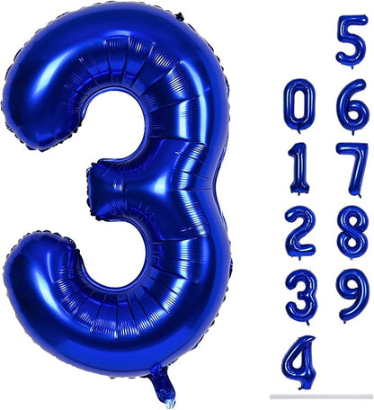 Navy Blue Number 3 Balloon, 40In Large Dark Blue Foil Number Balloons Set 0-9 by Lingqiang