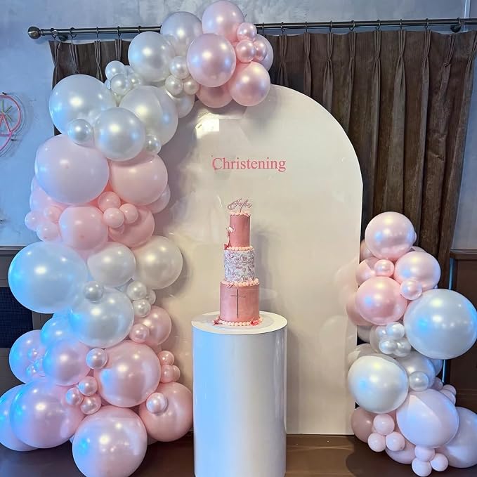 Double Stuffed Pearl White and Pink Balloons - Image 7