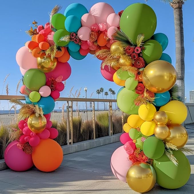 Tropical Balloons Arch Pink Green Orange Gold Balloons Pastel Yellow Teal - Image 6
