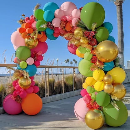 Tropical Balloons Arch Pink Green Orange Gold Balloons Pastel Yellow Teal - Image 6