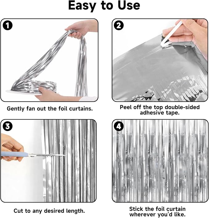 jijAcraft Metallic Silver Tinsel Foil Fringe Curtain, 3 Pack 3.2x6.5 Feet Party - Image 3