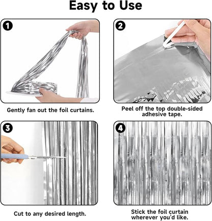 jijAcraft Metallic Silver Tinsel Foil Fringe Curtain, 3 Pack 3.2x6.5 Feet Party - Image 3