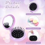 20 Pcs Folding Travel Mirror Hair Brushes Round Portable Pocket Brush Mini Compact Portable Hair Brush Mini Pop Up Hairs Brushes for Women (10 Colors)