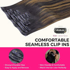 Lashey Seamless Hair Extensions Clip ins Staright 110g Natural Black Mixed Chestnut Brown 20 Inch 7pcs PU Weft Clip in Hair Extensions Real Human Hair with Invisi Edge for Black Women