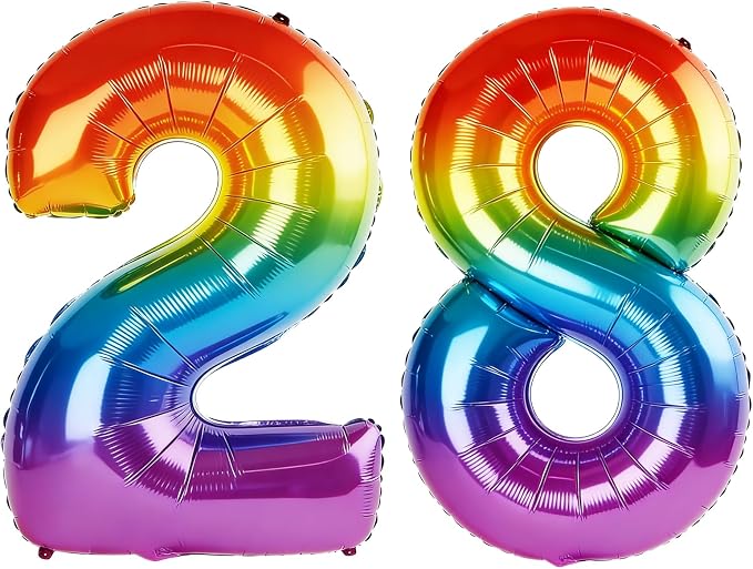 40 Inch Number 28 Balloons for 28th Birthday Party Decorations, 0-100 Rainbow by FOBELEC