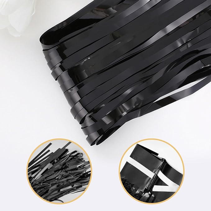 5 Pack Black Foil Curtain Backdrop 3.2ft x 9.8ft Metallic Tinsel Foil Fringe - Image 4