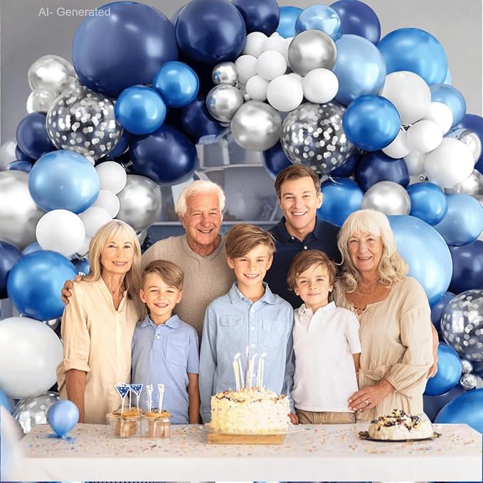Navy Blue White Silver Balloons Arch Kit, Party Decor. | Navy/metallic - Image 5