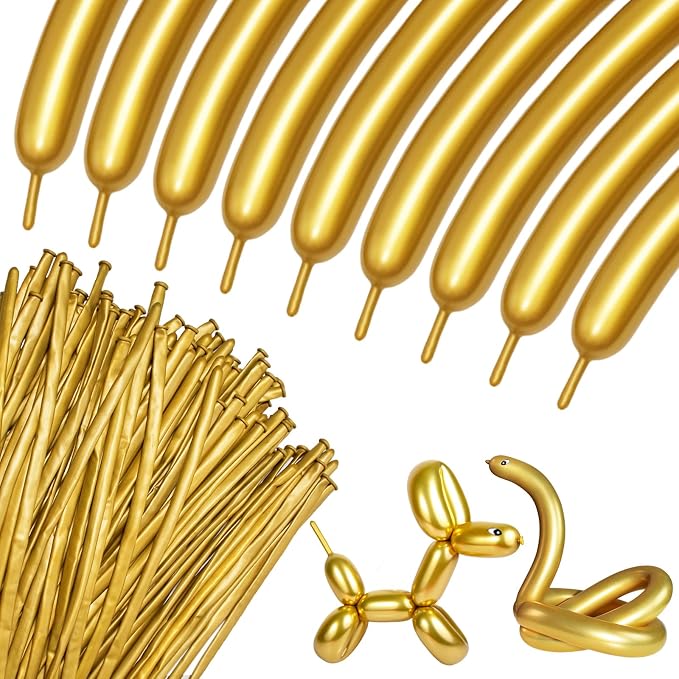 100Pcs 260 Balloons Metallic Gold Long Balloons by KUULBELAballoons