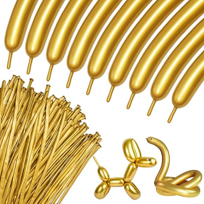 100Pcs 260 Balloons Metallic Gold Long Balloons by KUULBELAballoons