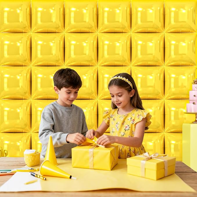 NISOCY 36PCS Pearl Yellow Square Foil Balloons Wall Backdrop | Double Sided - Image 5