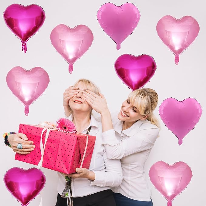 Pink Mixed Heart Balloons, 18 Inch 12 Pcs Hot Pink Foil Heart Shape Balloons - Image 7