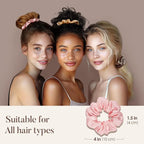 LULUSILK Silk Scrunchies for Hair Sleep, 100% Real Mulberry Silk, No Damage Hair Ties for Women and Girls, Elegant Lotus Pink, Pack of 3
