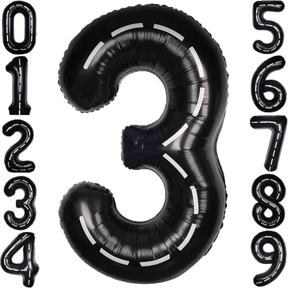Race Car 40 Inch Black 3 Big Large Helium Balloon Number 0-9 | Track Giant by SULALABOO