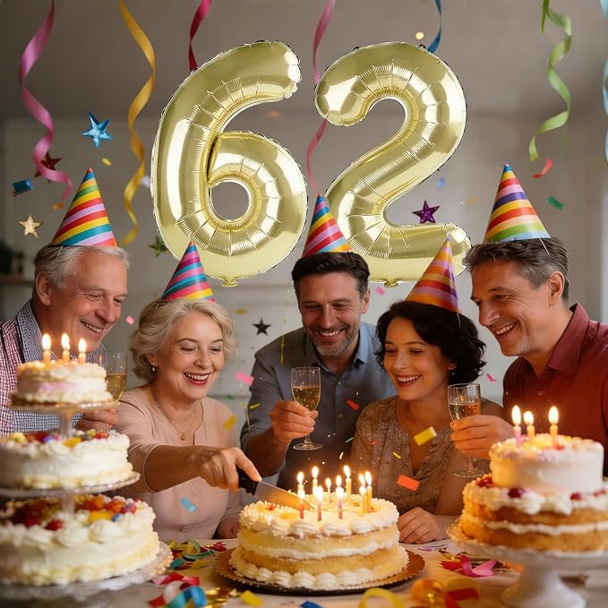 40 Inch Number 62 Balloons for 62nd Birthday Party Decorations, 0-100 Champagne - Image 2