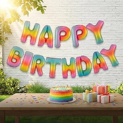Rainbow Happy Birthday Banner Foil Letter Balloon, 14 Inch 3D Colorful - Image 9