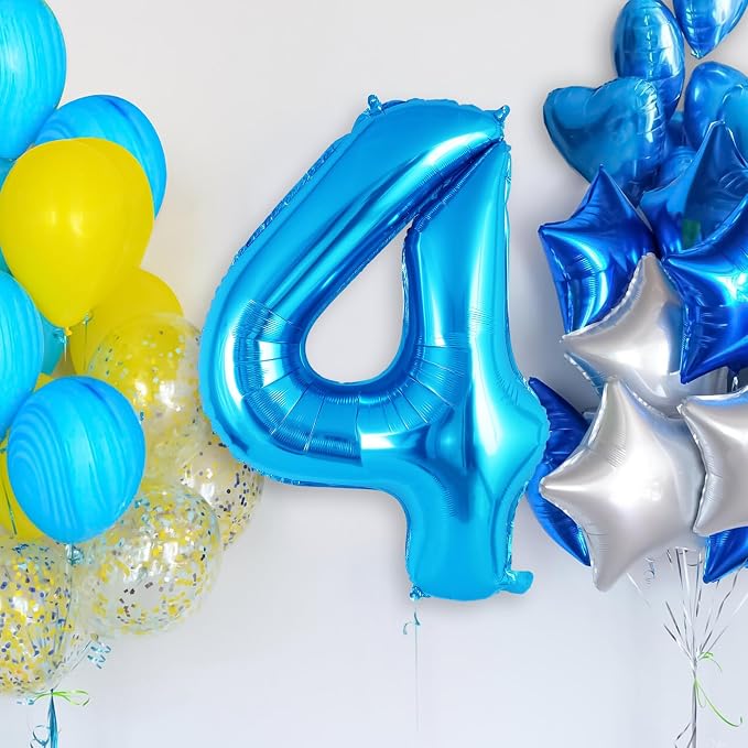 Blue Number 4 Balloon 40 Inch, Big Large Foil Helium Number Balloons, Jumbo - Image 2