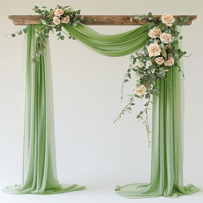 Wedding Arch Draping Fabric Backdrop Drapes 28.7"x 20FT, Sage Green | Sheer by Wokceer