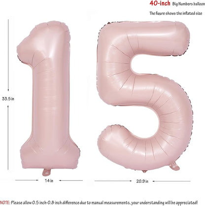 40 In Matte Pink Number Balloons Helium Foil Mylar Balloon Party Digital 15 | - Image 2