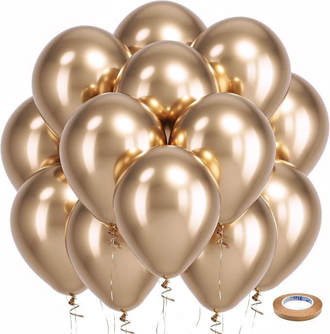Bezente Metallic Champagne Gold Latex Party Balloons 100 Pack 12 inch | Chrome by Bezente