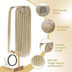 Ve Sunny Hair Extensions Ponytail Real Human Hair Wrap Around Clip in Ponytail Hair Extensions Straight Extensions Human Hair for Women Dark Golden Blonde Highlights 20inch 80G