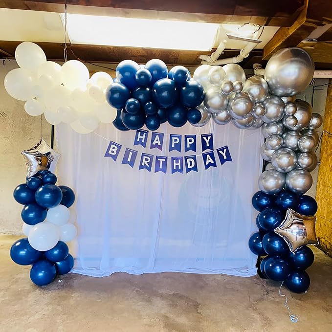 Blue Silver Balloons Set, 12 Inch Blue and Silver Balloons Dark Navy and - Image 7