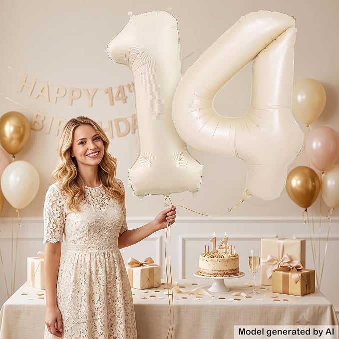 40" Beige Foil Number 14 Balloon - Image 3