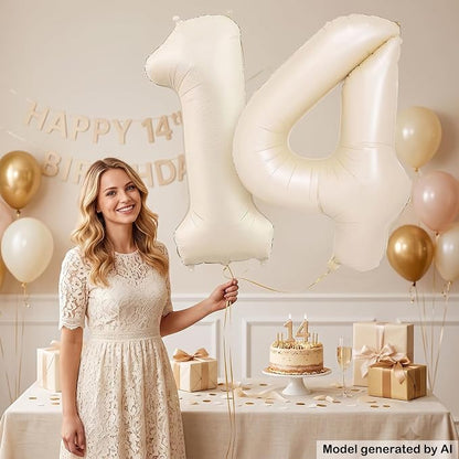 40" Beige Foil Number 14 Balloon - Image 3