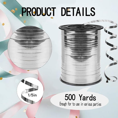 500 Yards Curling Ribbon, 1/5 Inch Shiny Silver Ribbon, Balloon String - Image 2