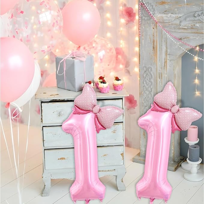 40 inch Number 11 Balloon with Bow Pink Happy Birthday Jumbo Number Balloons - Image 3