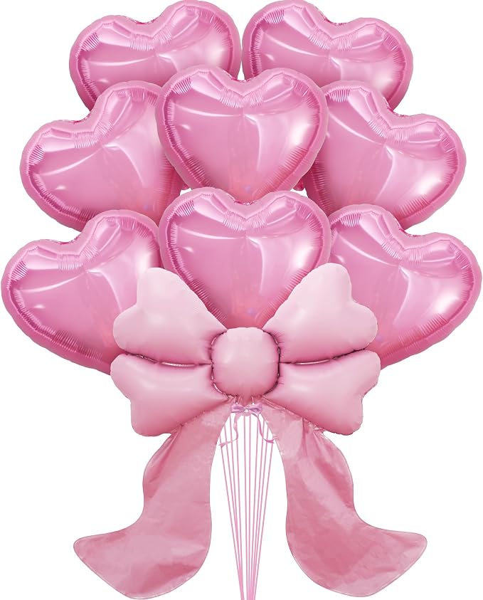 KatchOn Heart & Bow Balloons Set Pink, Heart Shaped Balloons, Valentine by KatchOn