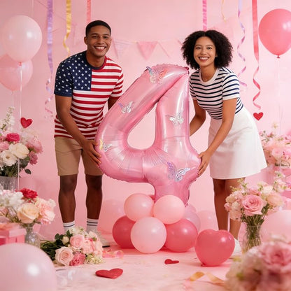 40 Inch Number Balloon Pink Large Mylar Foil Pink Number Balloons and Butterfly - Image 6