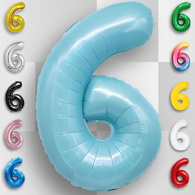 Candy Blue Number Balloon 6 Mylar Foil Balloons 32 inch - Image 6