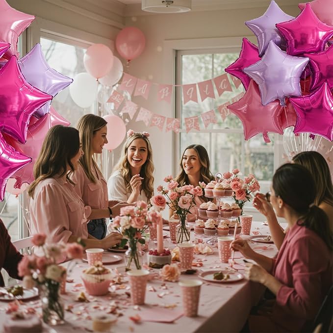 TONIFUL 15Pcs Star Balloons 18Inch Large Purple Pink Hot Pink Foil Balloons | - Image 3