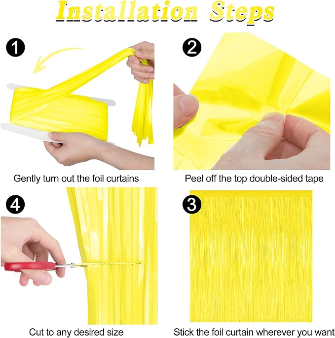ZATAYE 2 Pack Yellow Foil Curtain Streamer Decorations | Yellow, Metallic Foil - Image 3