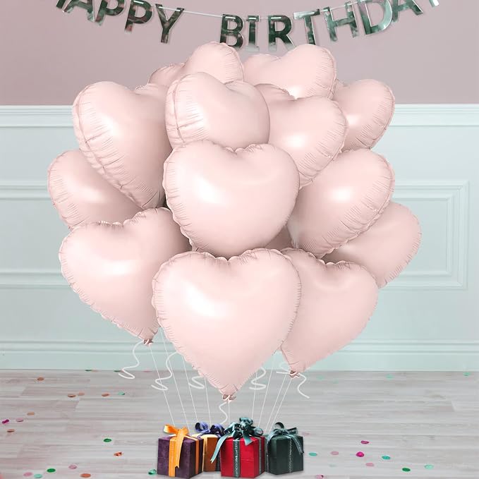Pink Heart Ballloons, 18 Inch Pastel Pink Foil Love Heart Shaped Balloons 12Pcs - Image 6