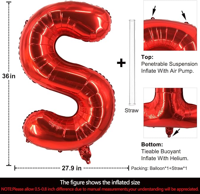 Lovoir 40 Inch Large Red Letter S Balloons Big Size Jumbo Mylar Foil Helium - Image 2