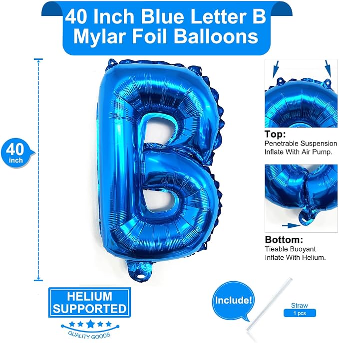 Lovoir 40 Inch Large Blue Letter B Balloons Big Size Jumbo Mylar Foil Helium - Image 2