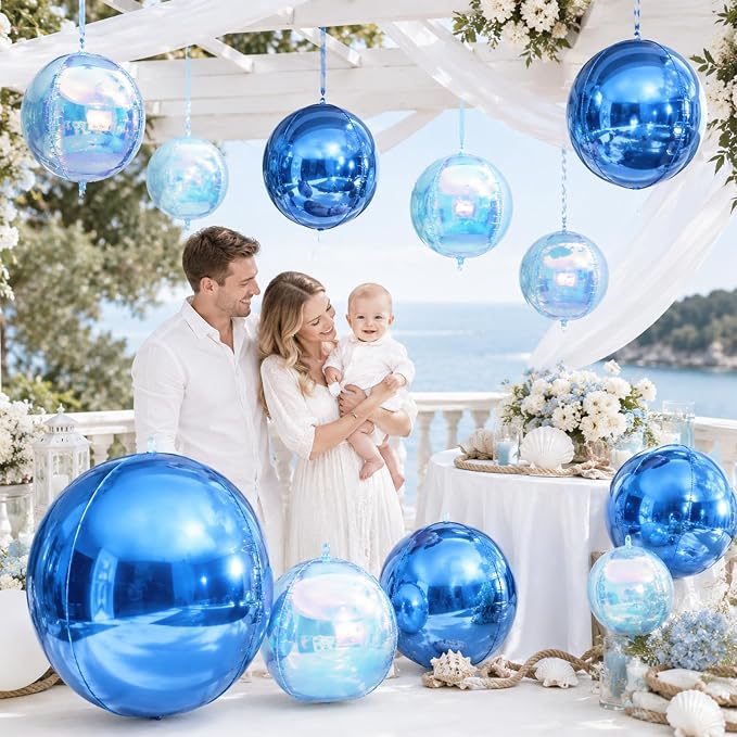 Biapian 12 Pcs Blue and Iridescent Round Balloons Foil, Large Blue Bubble - Image 4